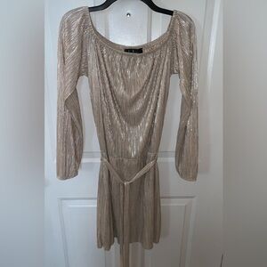 Lulu's Gold Sheath Dress with Bishop Sleeves
